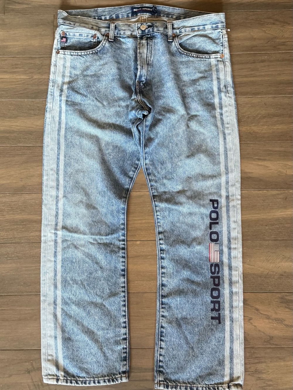 Vintage Polo Sport Ralph Lauren Jeans 36x30 Spellout USA Flag Selvedge Fit